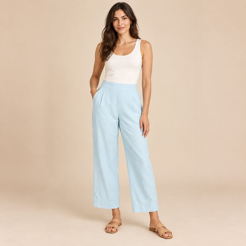 Madewell Pants WMNS 8 Blue High Rise Straight Crop Linen Coastal Minimalist